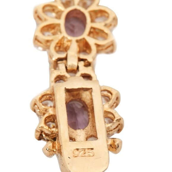 925 Stamped tennis bracelet. Purple and clear stones. 7” - Picture 5 of 15